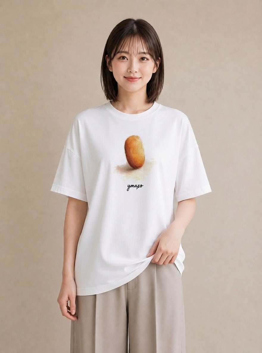 グラフィックTシャツ レディース パン 食べ物 フード イラスト シンプル ビーチ デイリーウェア 白T