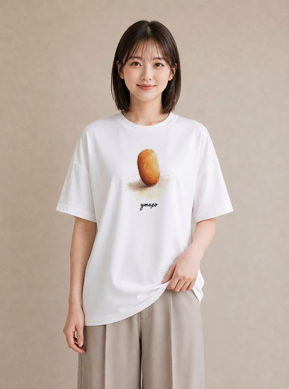 グラフィックTシャツ レディース パン 食べ物 フード イラスト シンプル ビーチ デイリーウェア 白T