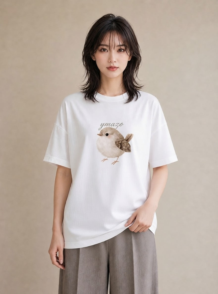 Tシャツ レディース 白文鳥 ペット 動物 イラスト アート風 レイヤード 友達ギフト 白T