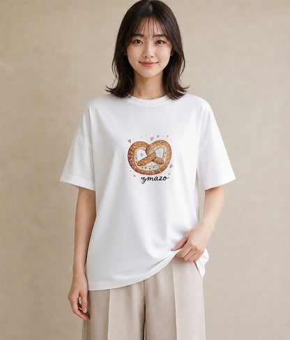 グラフィックTシャツ レディース パン 食べ物 フード イラスト モード 帰省 ラフ 白T