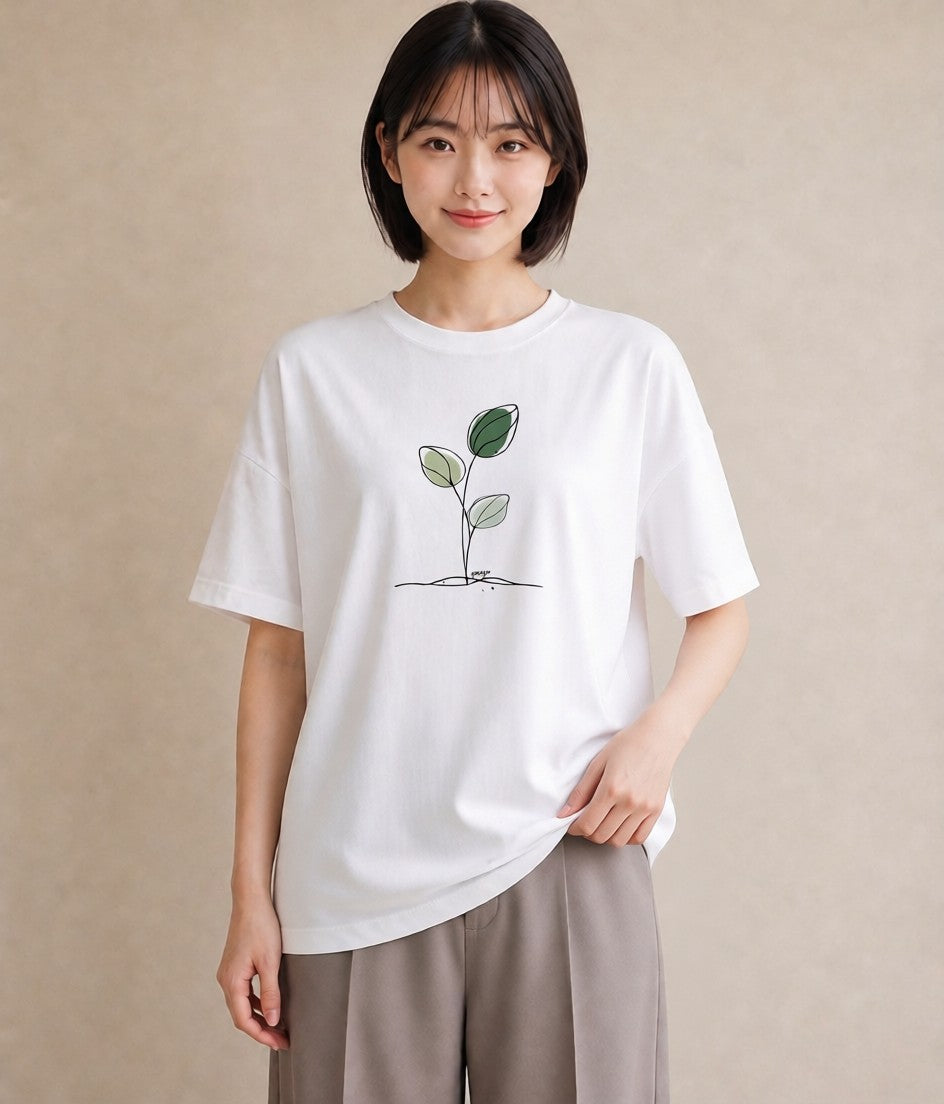 半袖Tシャツ レディース 観葉植物 ボタニカル 植物 イラスト 淡色 女性 旅行用 白T