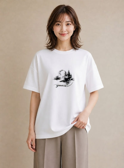 グラフィックTシャツ レディース 窓辺の雨 雨の日 窓 ナチュラル アンティーク イラスト ヴィンテージ風 ビーチ デイリーウェア 白T