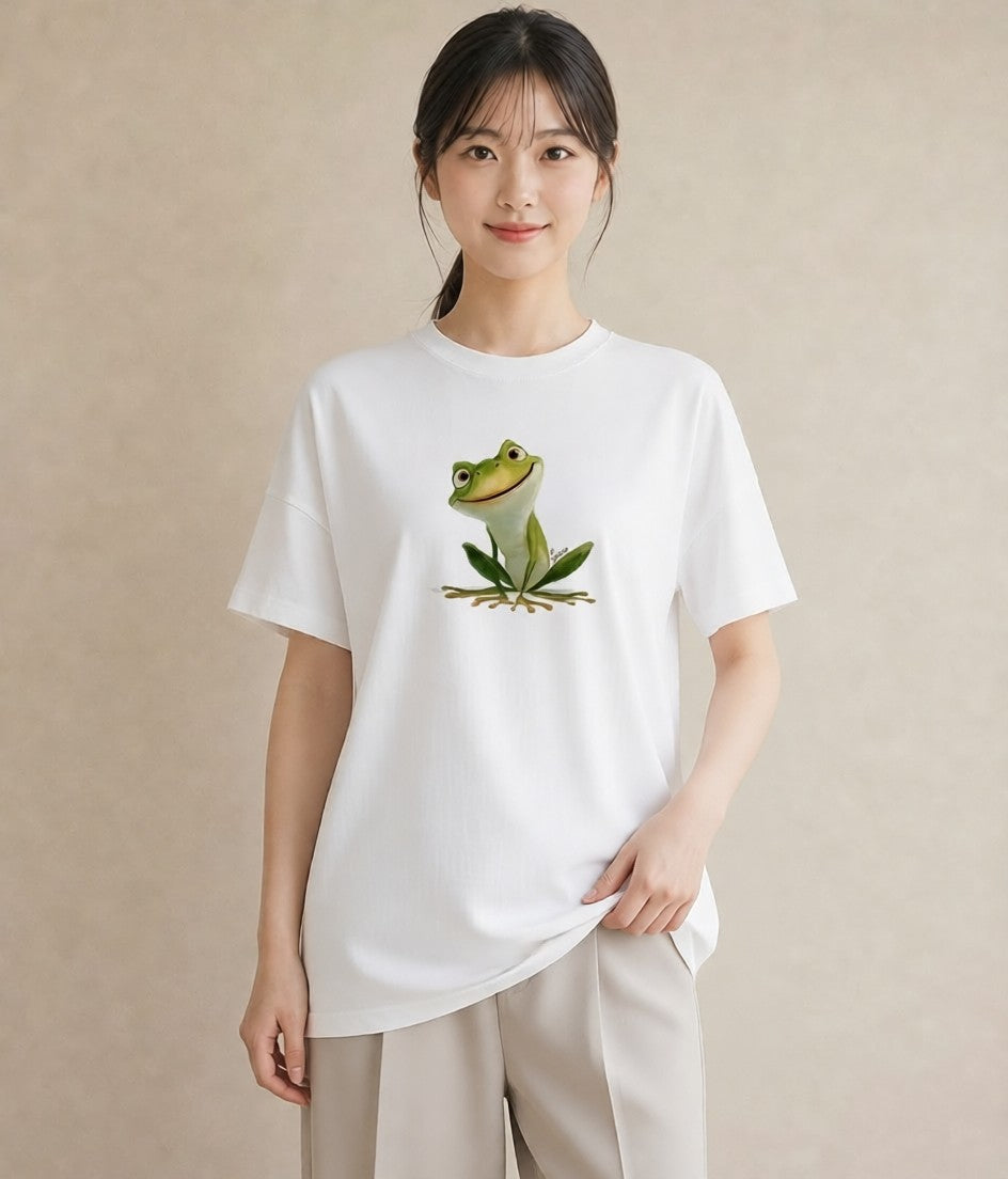 プリントTシャツ レディース カエル ペット 動物 イラスト アート風 姉妹 送別ギフト 白T