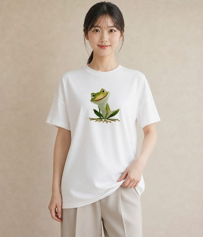 プリントTシャツ レディース カエル ペット 動物 イラスト アート風 姉妹 送別ギフト 白T