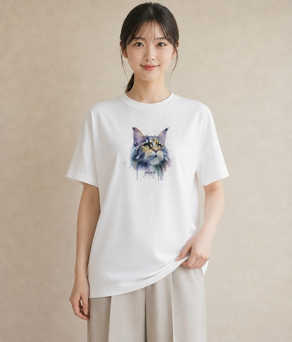 Tシャツ レディース 三毛猫 みけねこ 三毛 猫 ねこ イラスト モード 通学 誕生日プレゼント 白T