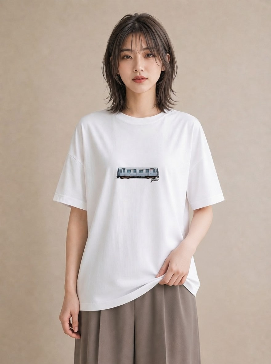 プリントTシャツ レディース 駅のホーム ローカル線 駅 ナチュラル アンティーク イラスト 線画 春服 ミセス 白T