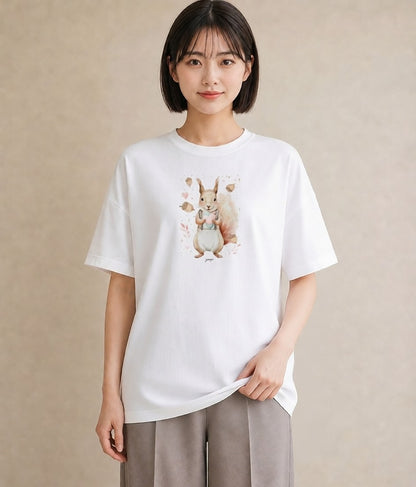 Tシャツ レディース シマリス ペット 動物 イラスト 線画 母の日 ビーチ 白T