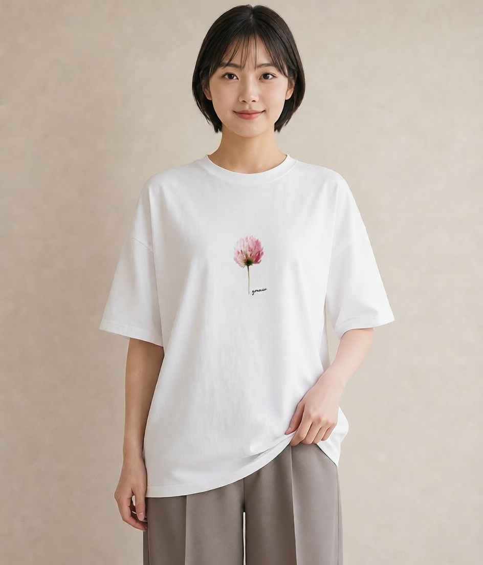 プリントTシャツ レディース ミモザ 花 花柄 イラスト 旅行コーデ カフェ服 クリスマス 白T
