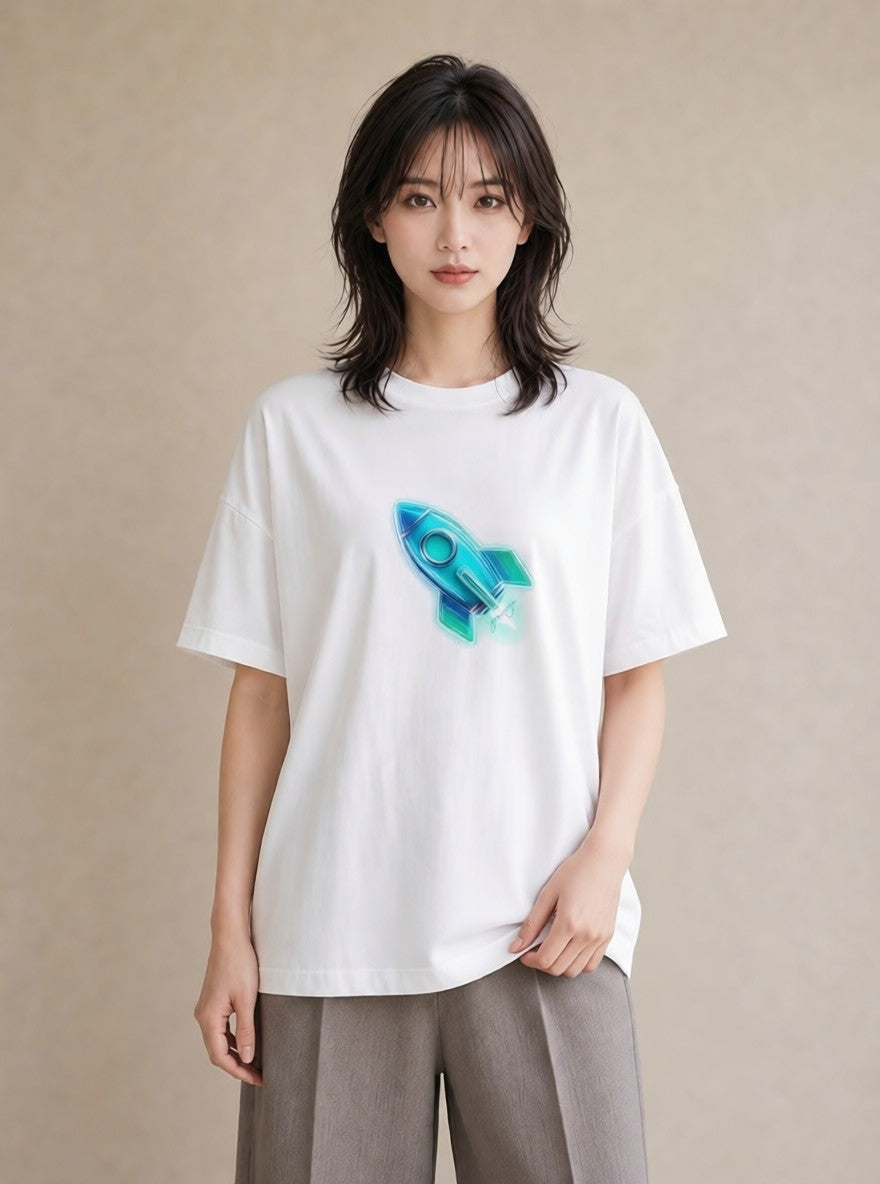 デザインTシャツ レディース ロケット 星空 宇宙 イラスト 個性的 在宅 公園 白T