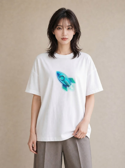 デザインTシャツ レディース ロケット 星空 宇宙 イラスト 個性的 在宅 公園 白T