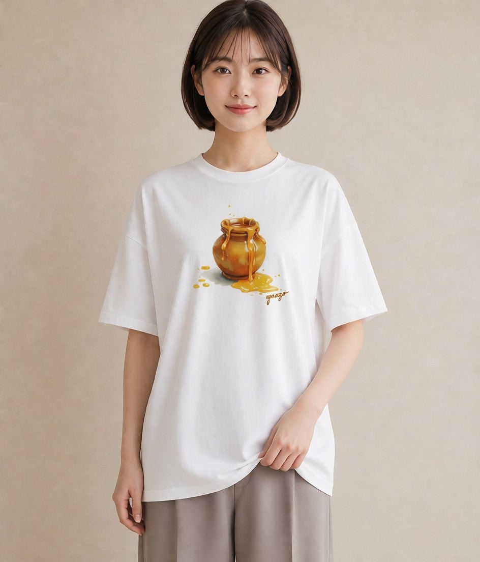 半袖Tシャツ レディース ハニー 食べ物 フード イラスト シック ビーチ デイリーウェア 白T