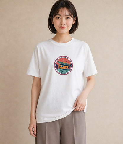 デザインTシャツ レディース 旅 トラベル スタンプ イラスト きれいめ クリスマス 旅行 白T