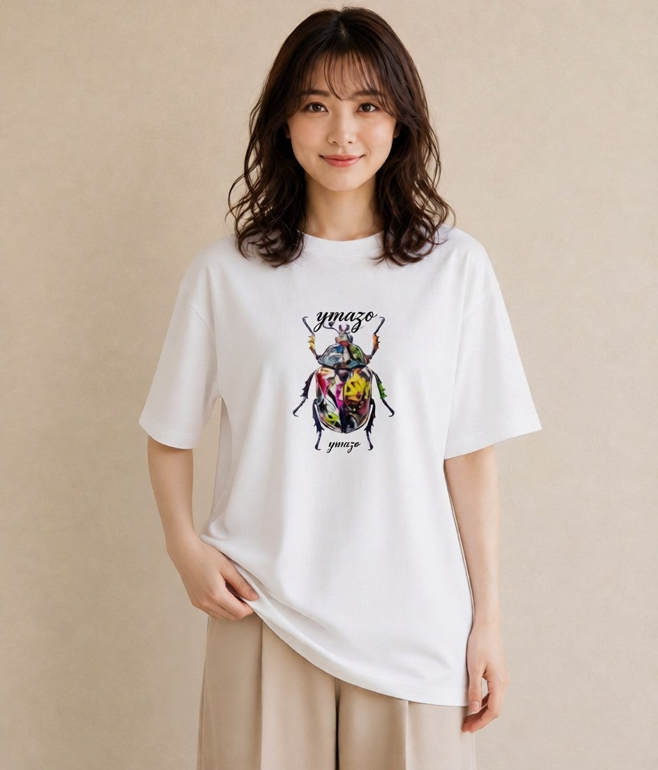 デザインTシャツ レディース カブトムシ 昆虫 虫 イラスト ナチュラル 休日 ペアコーデ 白T