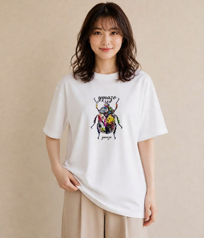 デザインTシャツ レディース カブトムシ 昆虫 虫 イラスト ナチュラル 休日 ペアコーデ 白T