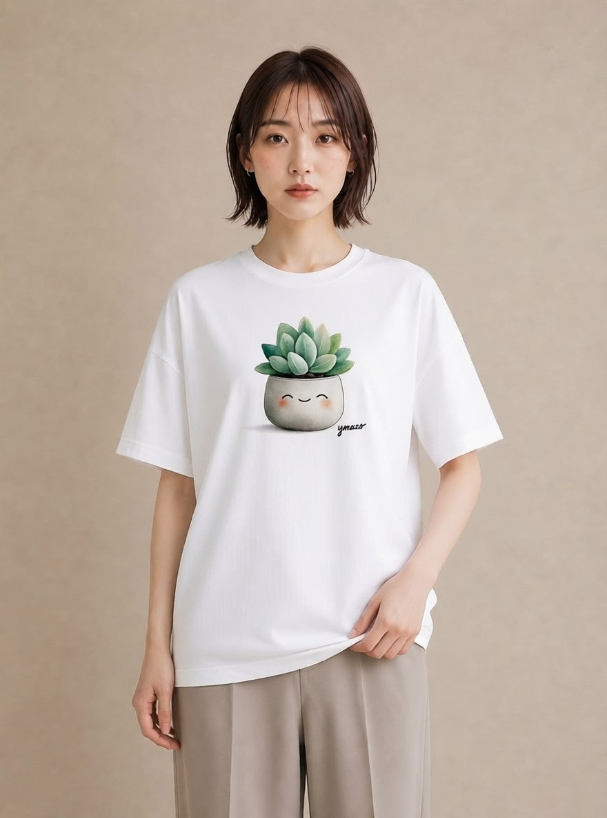 プリントTシャツ レディース 多肉植物 植物 ボタニカル イラスト 可愛い 社会人 女性 白T