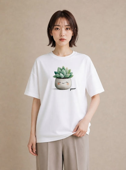 プリントTシャツ レディース 多肉植物 植物 ボタニカル イラスト 可愛い 社会人 女性 白T
