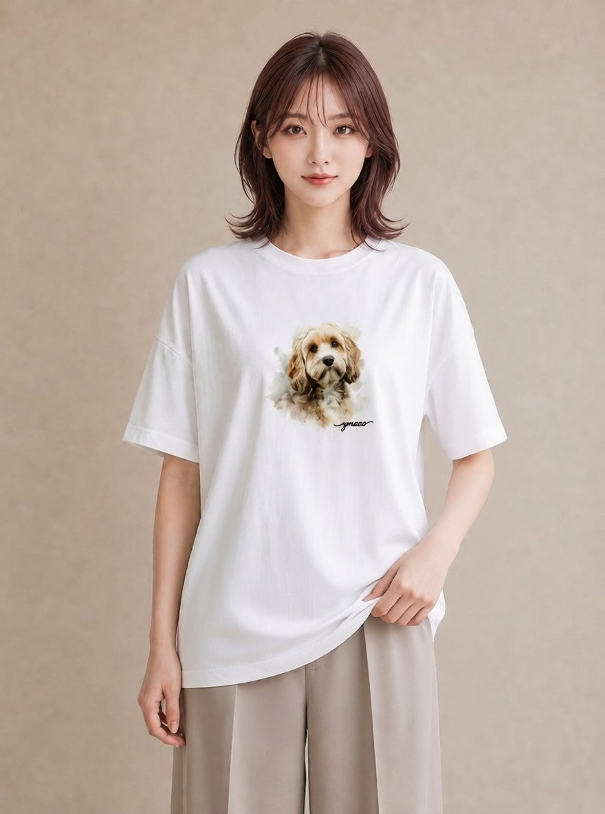 プリントTシャツ レディース わんちゃん 犬 いぬ イラスト デート 帰省 白T