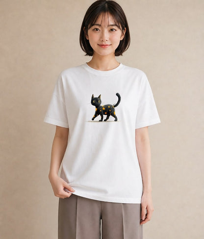 グラフィックTシャツ レディース 黒猫 猫 ねこ イラスト 送別ギフト 通勤 白T