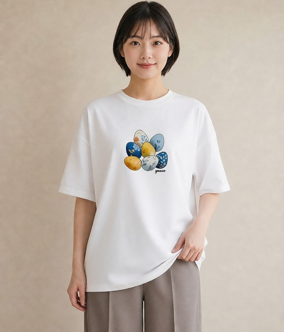 Tシャツ レディース たまご 食べ物 フード イラスト 上品 女子会 お揃い 白T