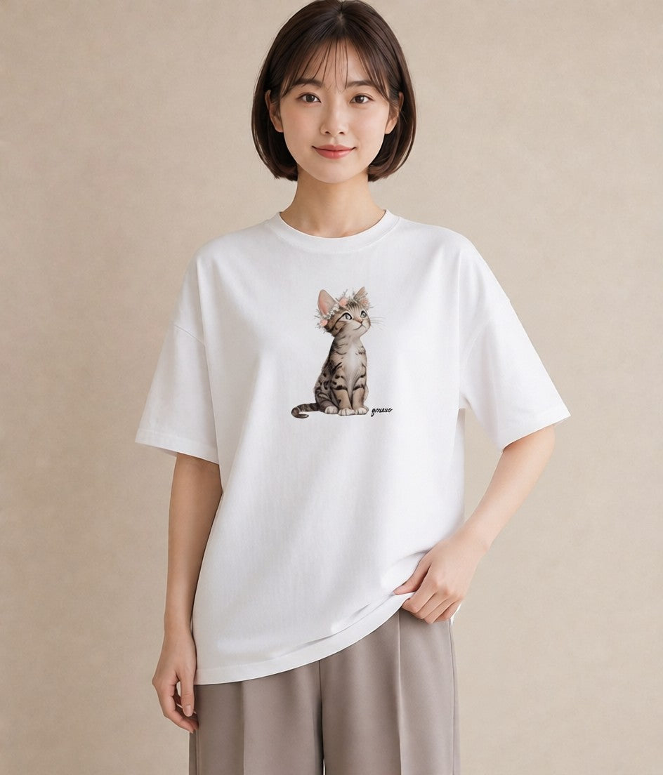 グラフィックTシャツ レディース サビ猫 猫 ねこ イラスト 在宅 公園 白T