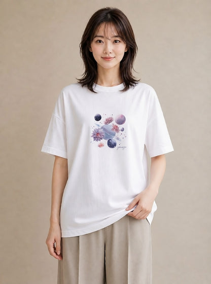 グラフィックTシャツ レディース 魚座 星空 宇宙 イラスト ラフカジュアル 通勤 在宅 白T