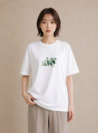 半袖Tシャツ レディース 葉っぱ 植物 ボタニカル イラスト 個性的 旅行 母娘コーデ 白T