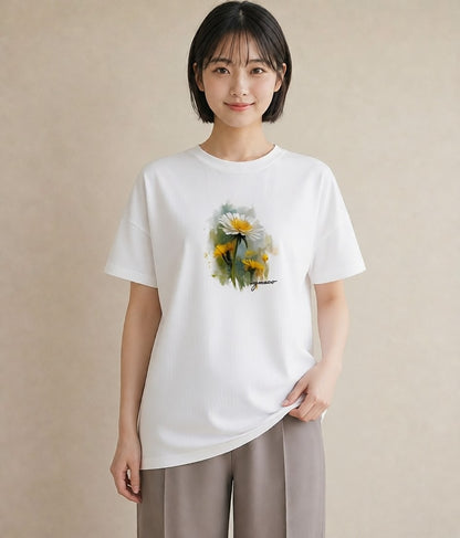 デザインTシャツ レディース たんぽぽ 花 花柄 イラスト ラフ 母の日 ビーチ 白T