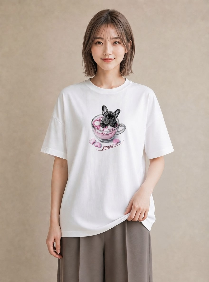 Tシャツ レディース フレンチブルドッグ フレブル 犬 いぬ イラスト レトロ 週末コーデ 敬老の日 白T