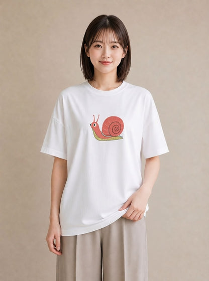 Tシャツ レディース かたつむり 昆虫 虫 イラスト アート風 カフェ巡り 女子会 白T