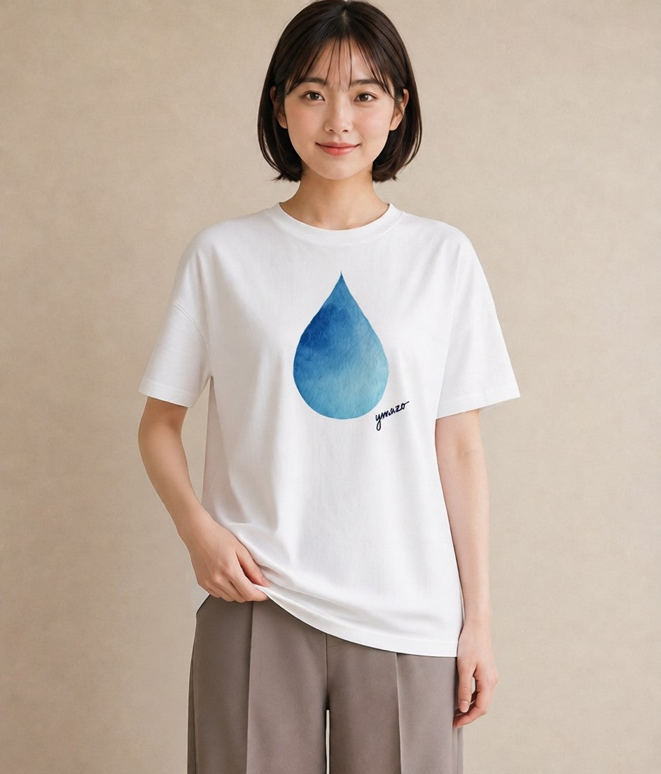 デザインTシャツ レディース 傘 水たまり 雨 ナチュラル アンティーク イラスト 北欧風 ギフト 母の日 白T