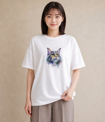 半袖Tシャツ レディース ペルシャ 猫 ねこ イラスト ガーリー 女性 旅行用 白T