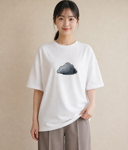 プリントTシャツ レディース 窓辺の雨 雨の日 窓 ナチュラル アンティーク イラスト 線画 散歩 お出かけ 白T