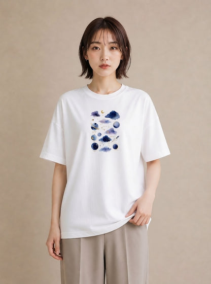 グラフィックTシャツ レディース 水瓶座 星空 宇宙 イラスト レトロ 女性 旅行用 白T