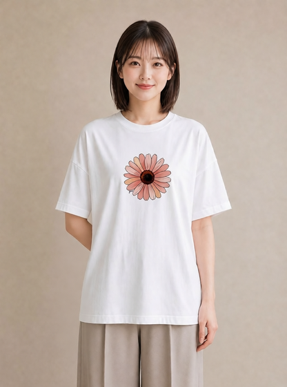 Tシャツ レディース ひまわり 向日葵 花 花柄 イラスト 帰省 ラフ 白T
