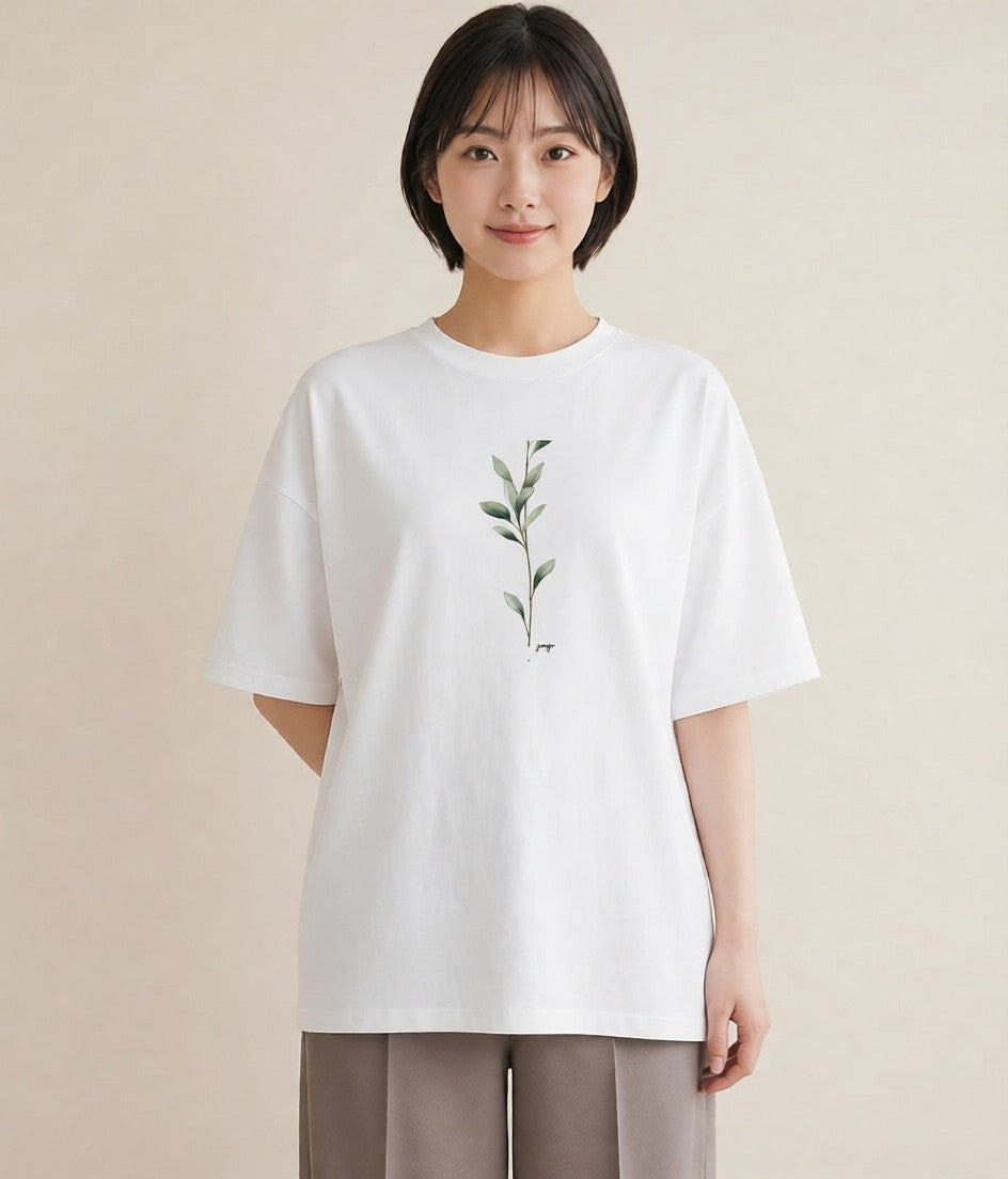 グラフィックTシャツ レディース ガラス瓶 小枝 ボタニカル ナチュラル アンティーク イラスト 手描き風 ママ カフェ服 白T