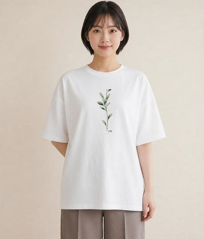 グラフィックTシャツ レディース ガラス瓶 小枝 ボタニカル ナチュラル アンティーク イラスト 手描き風 ママ カフェ服 白T