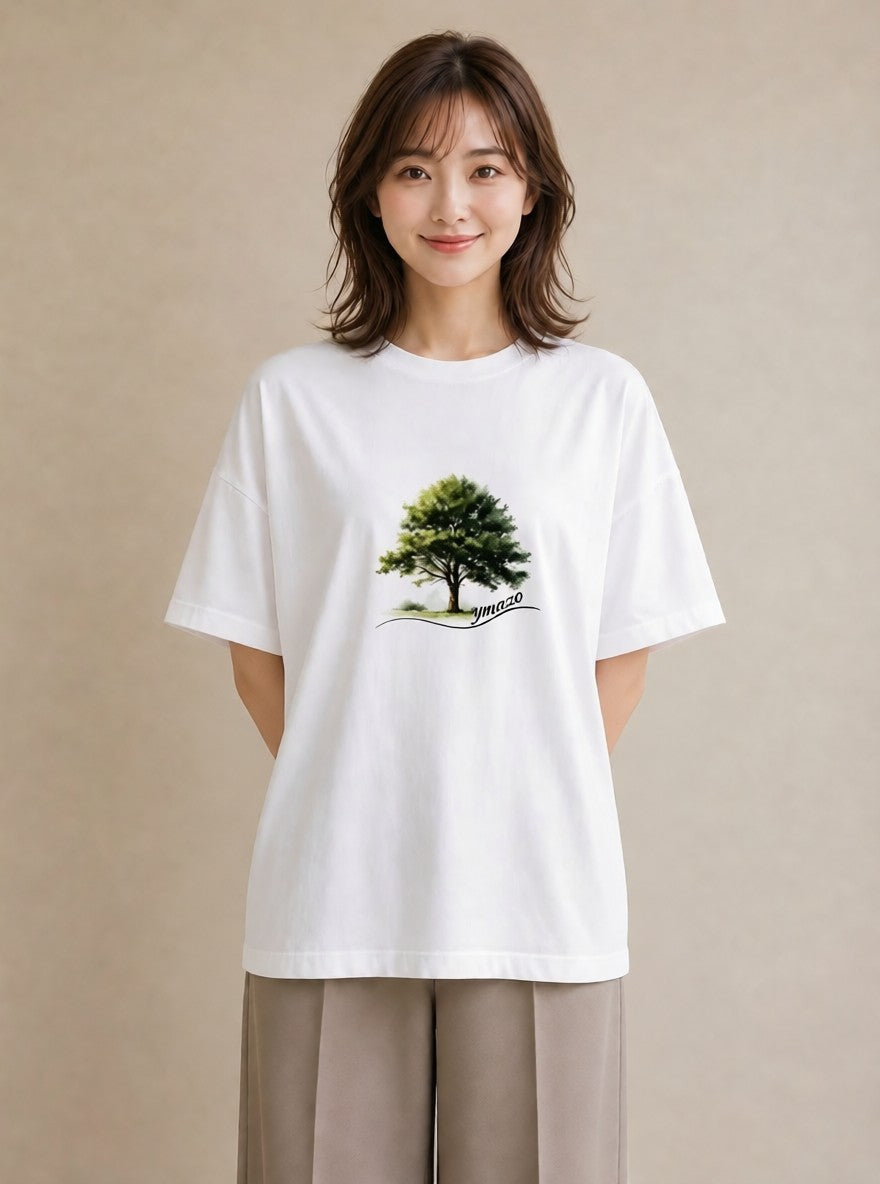 プリントTシャツ レディース 木 植物 ボタニカル イラスト 水彩風 カジュアルコーデ 買い物 白T