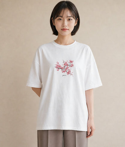 半袖Tシャツ レディース さくら 桜 サクラ 花 花柄 イラスト 韓国風 カジュアルコーデ 買い物 白T