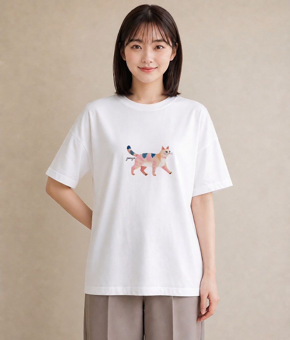 グラフィックTシャツ レディース ねこ 猫 ネコ イラスト 韓国風 夏コーデ 通学 白T