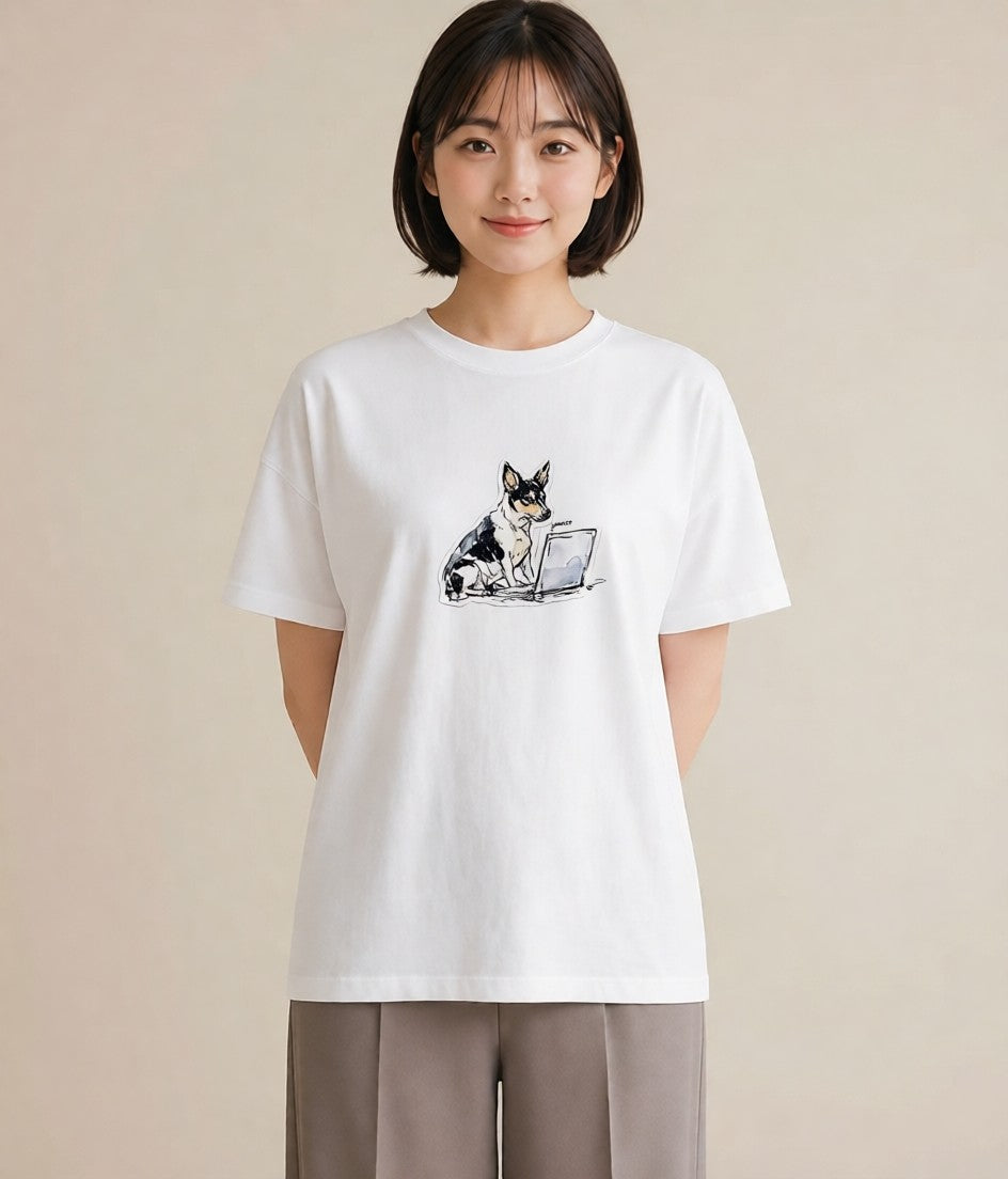 デザインTシャツ レディース 犬 いぬ イラスト 個性的 通勤 在宅 白T