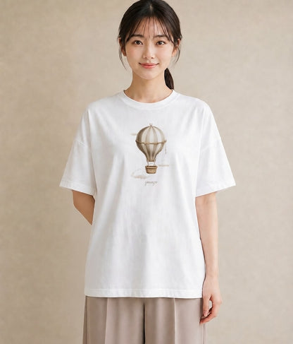 デザインTシャツ レディース 紙風船 和紙 ナチュラル アンティーク イラスト ニュアンス 綿100 デート 白T