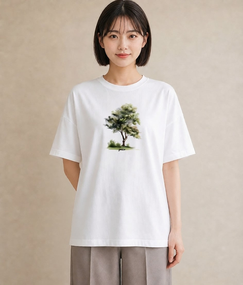 半袖Tシャツ レディース 青の水彩 風景 ブルー ナチュラル アンティーク イラスト シンプル 旅行 母娘コーデ 白T