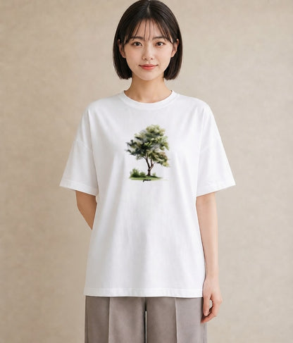 半袖Tシャツ レディース 青の水彩 風景 ブルー ナチュラル アンティーク イラスト シンプル 旅行 母娘コーデ 白T