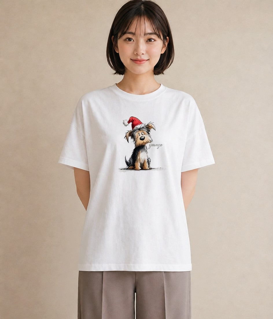 Tシャツ レディース ヨークシャーテリア 犬 いぬ イラスト ラフカジュアル ミセス 春コーデ 白T