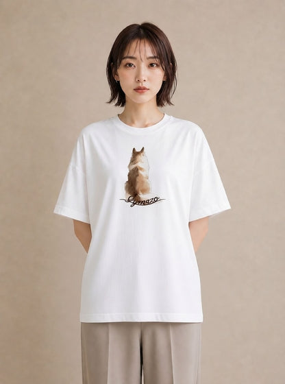 Tシャツ レディース 白猫 猫 ねこ イラスト きれいめ デート 帰省 白T
