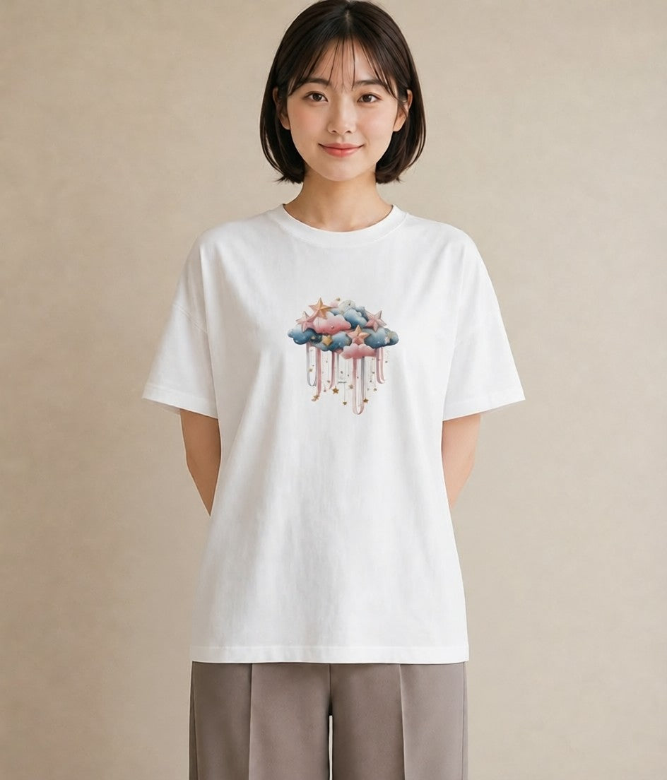 Tシャツ レディース 天の川 星空 宇宙 イラスト ゆるコーデ ギフト 母の日 白T