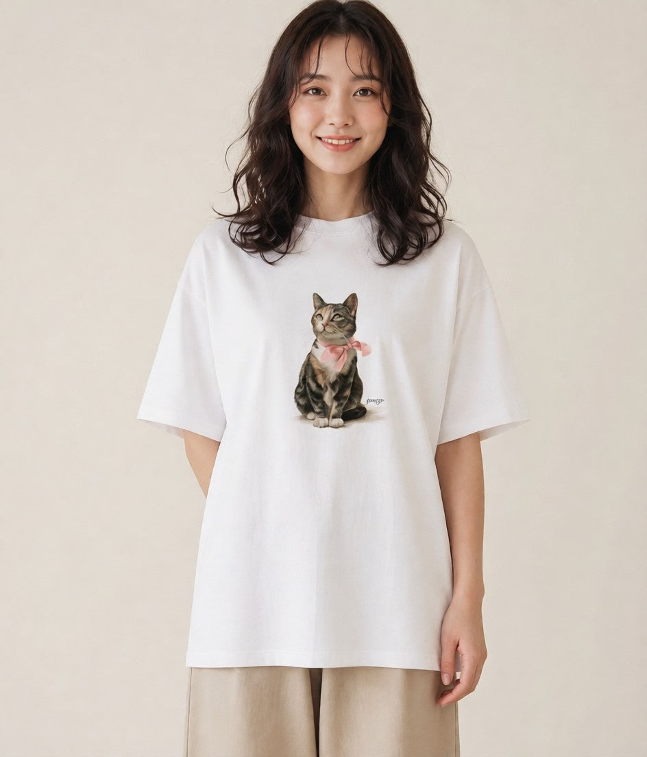 半袖Tシャツ レディース 靴下猫 猫 ねこ イラスト ポップ 自分用 ルームウェア 白T