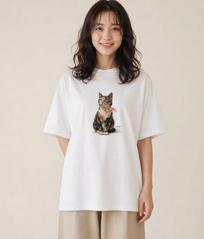 半袖Tシャツ レディース 靴下猫 猫 ねこ イラスト ポップ 自分用 ルームウェア 白T