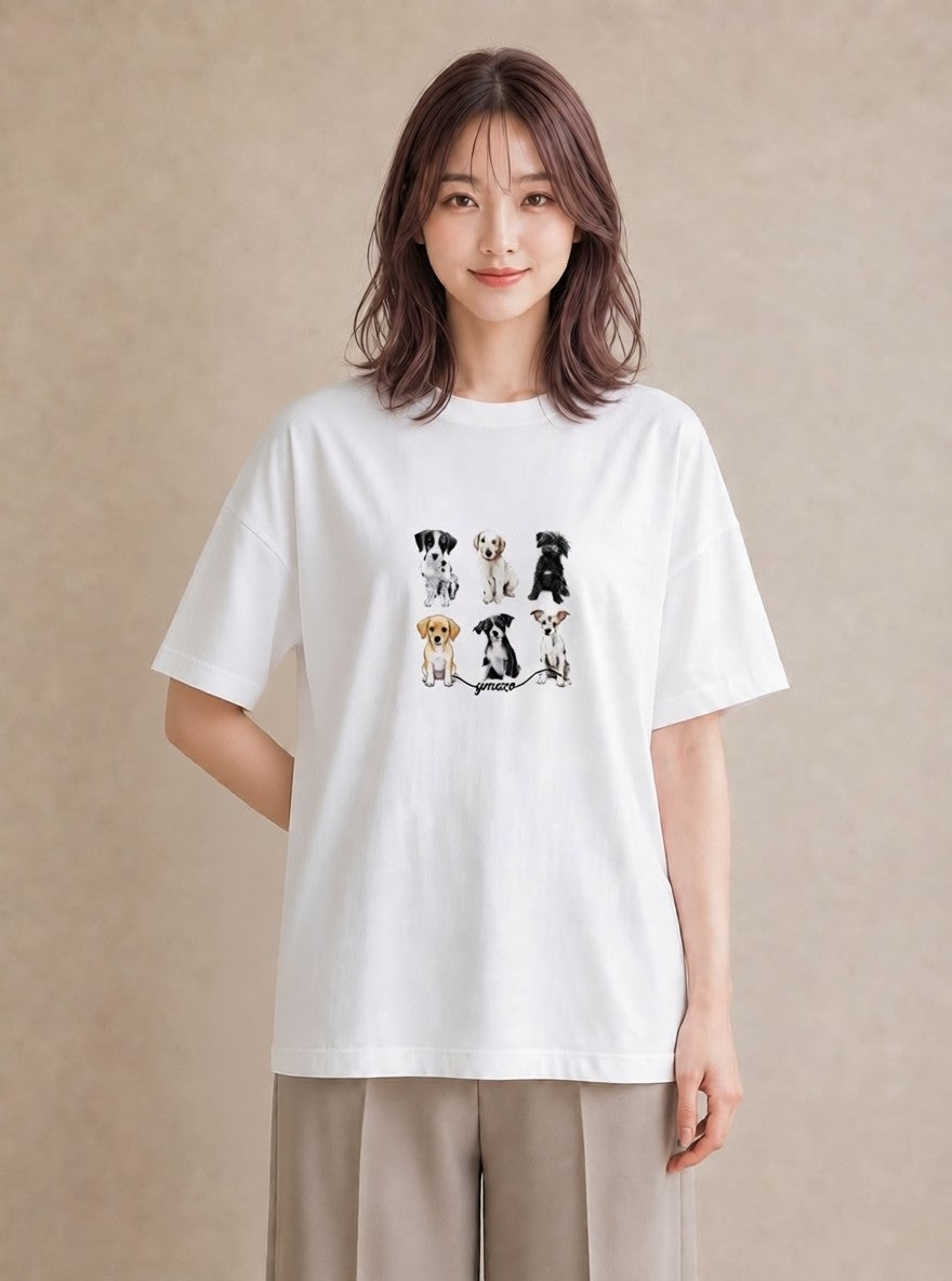 グラフィックTシャツ レディース ミックス犬 犬 いぬ イラスト 水彩風 ビーチ デイリーウェア 白T