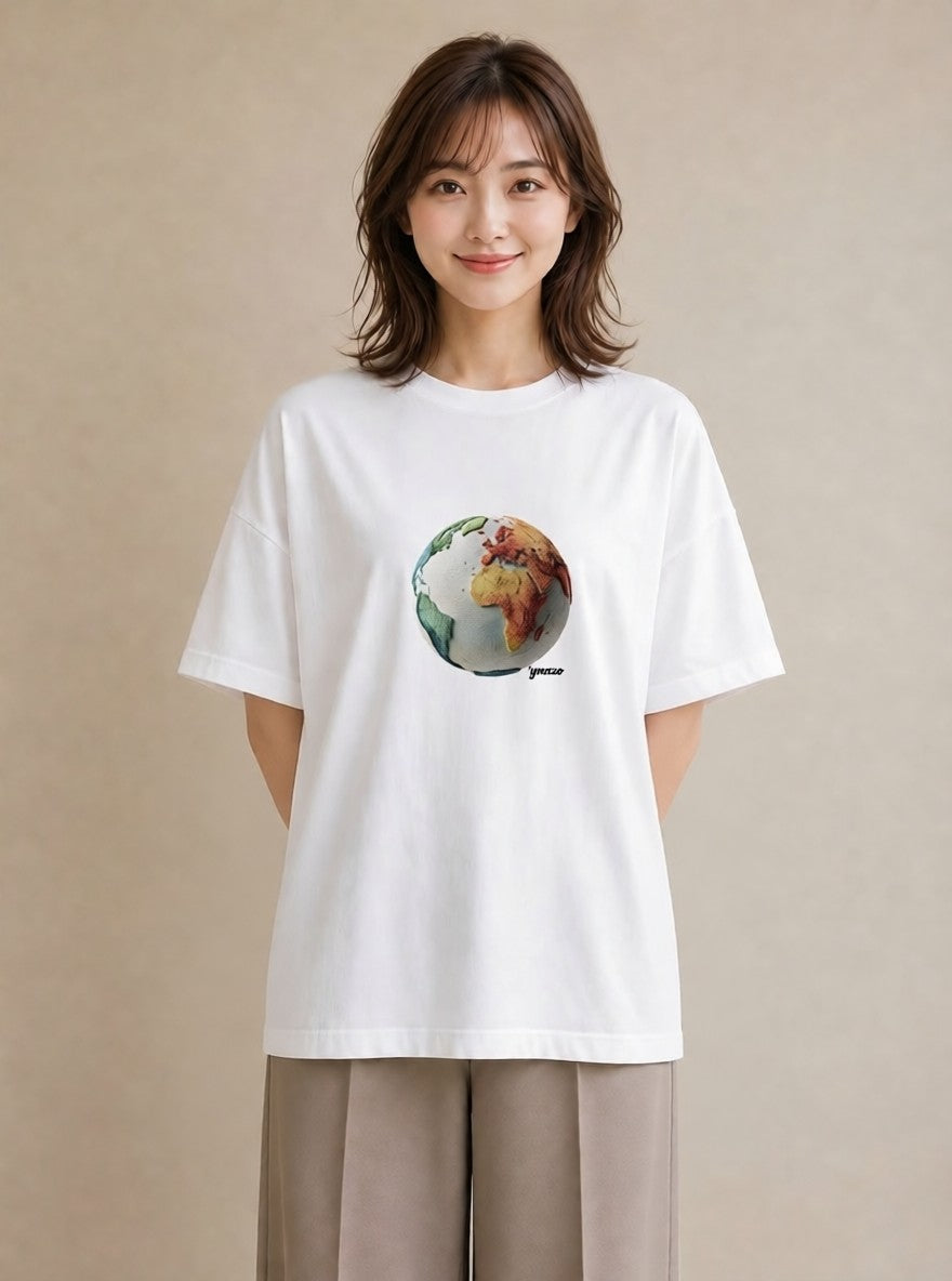 半袖Tシャツ レディース 地球 星空 宇宙 イラスト 北欧風 誕生日プレゼント 綿100 白T